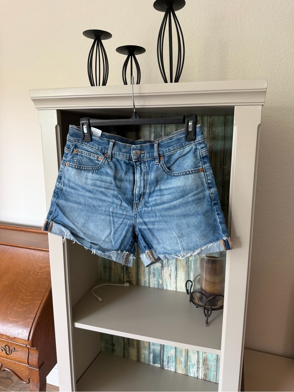 American Eagle Outfitters Distressed Mid-High Rise Blue Denim Shorts